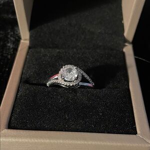 Silver Halo Split-Shank Engagement Ring with Clear Center Stone